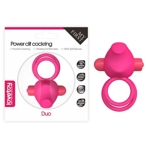 Power Clit Duo Silicone Cockring Pink ~ 10-LV1427-1