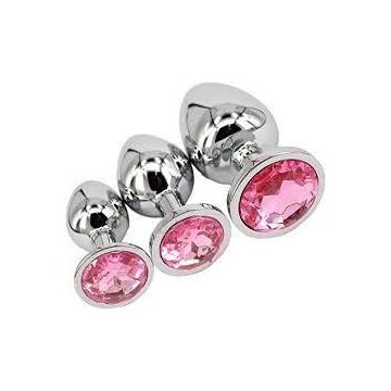   Power Escorts - BR138 - Diamond King Starter 3-Pack - S, M, L - Silver/ Pink Stone ~ 20-BR138-PINK