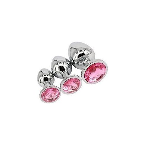 Power Escorts - BR138 - Diamond King Starter 3-Pack - S, M, L - Silver/ Pink Stone ~ 20-BR138-PINK
