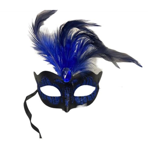 Maska-Venetian Mask Dark Blue with Dark Blue Stone and Feather -20-BR248DB