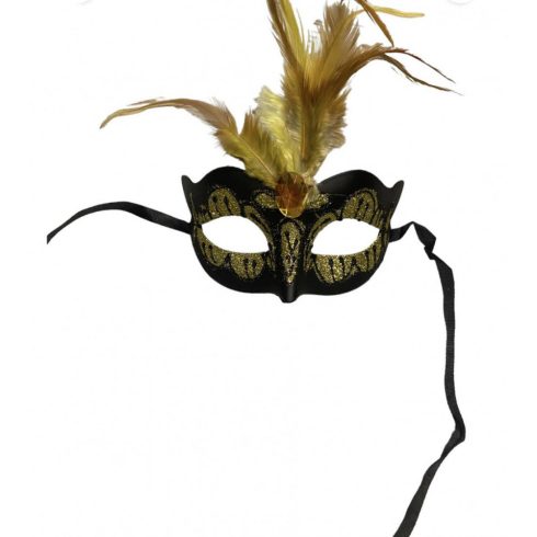 Maska-Venetian Mask Yellow with Yellow Stone and Feather -20-BR248YELLOW