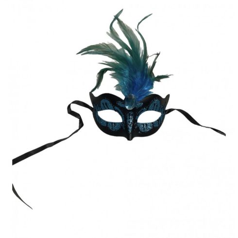 Maska-Venetian Mask Light Blue with Light Blue Stone and Feather -20-BR24LB