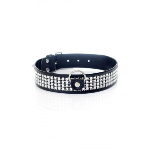 Fetish Collar with crystals 3 cm silver 33-00101