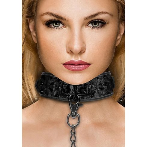 Luxury Collar with Leash - Black ~ 36-OU343BLK