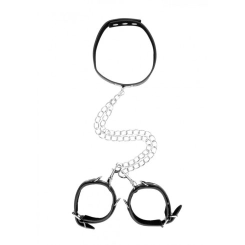 Bonded Leather Collar With Hand Cuffs ~ 36-OU670BLK