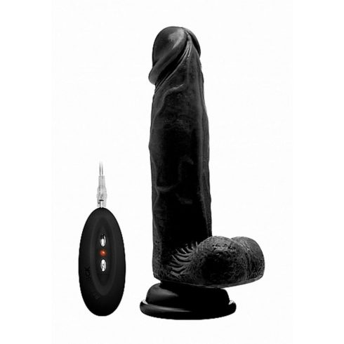 Vibrating Realistic Cock - 8" - With Scrotum - Black ~ 36-REA003BLK