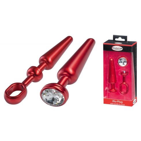 MALESATION Alu-Plug with handle & crystal medium, red ~ 38-257838