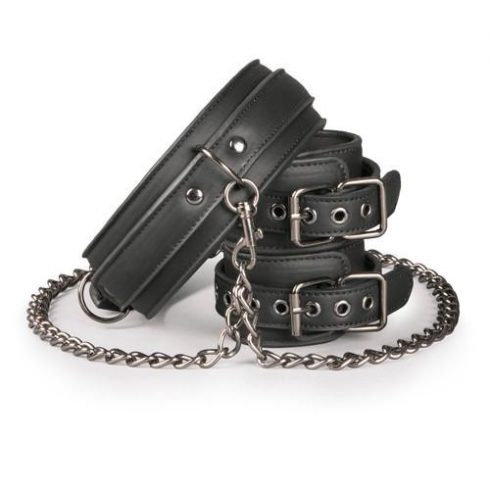 Leather Collar With Handcuffs ~ 55-ET278BLK