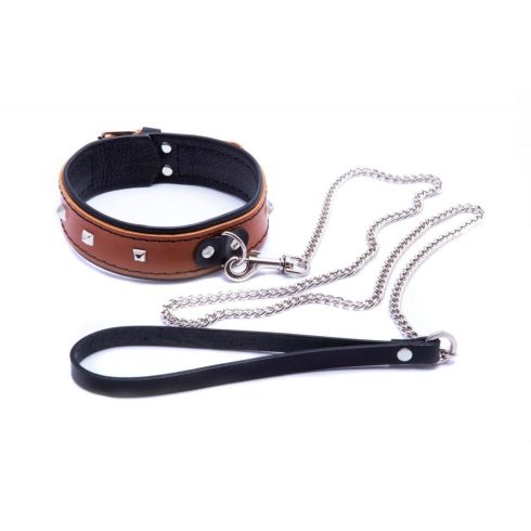 WHIPS Collar for women with a leash, cognac ~ 58-00041