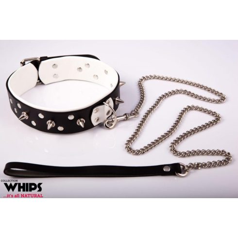 Collar for men with a leash, white ~ 58-00068