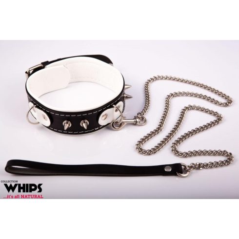 Collar slave with a leash, white ~ 58-00070