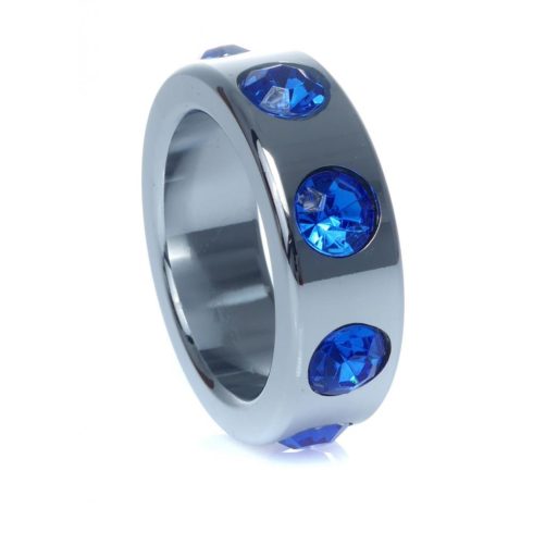 Metal Cock Ring with Dark Blue Diamonds Small 64-00118