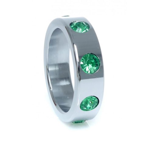 Metal Cock Ring with Green Diamonds Large 64-00121