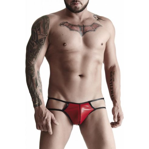 RFP men's wetlook thong with an open back and decorative element S 65-BRI013-RED-S