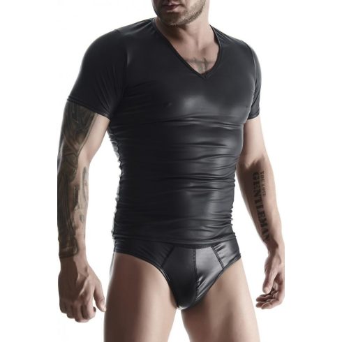 RFP men's wetlook set: v-neck t-shirt, brazilian panties S 65-SET001-BLACK-S