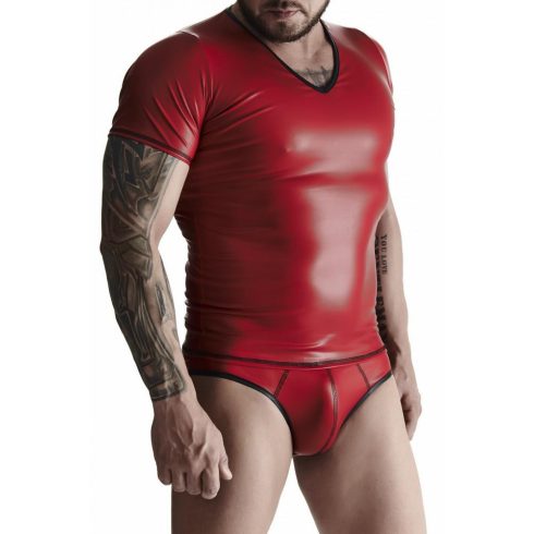 RFP men's wetlook set: v-neck t-shirt, brazilian panties L 65-SET014-RED-L