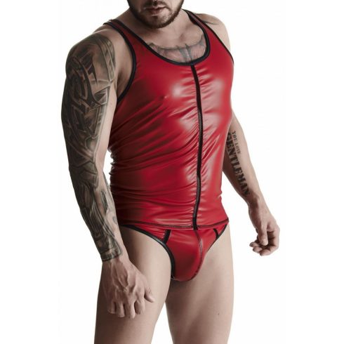 RFP men's wetlook set: sleeveless t-shirt / thong L 65-SET015-RED-L