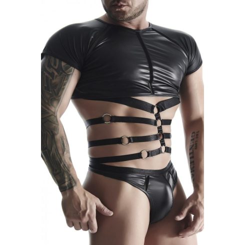 RFP men's wetlook t-shirt with decorative tape and rubber inserts L 65-TSH011-BLACK-L