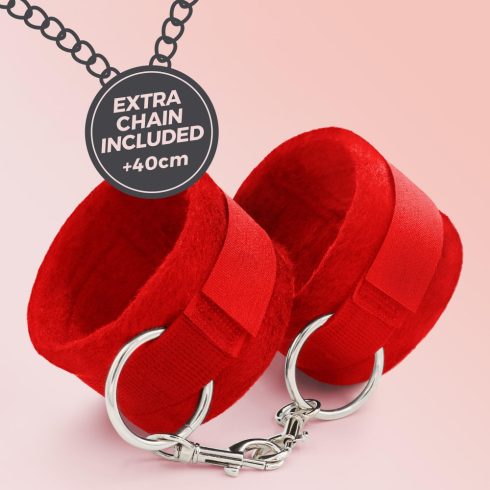 TOUGH LOVE VELCRO HANDCUFFS WITH EXTRA 40CM CHAIN CRUSHIOUS RED CRU10041