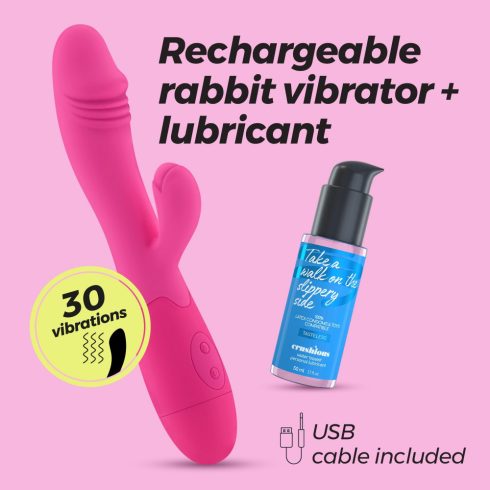 CRUSHIOUS BLOSSOMS RECHARGEABLE RABBIT VIBRATOR HOT PINK WITH WATERBASED LUBRICANT INCLUDED CRU10153