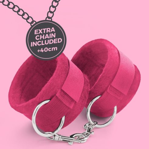 TOUGH LOVE VELCRO HANDCUFFS WITH EXTRA 40CM CHAIN CRUSHIOUS PINK CRU10237